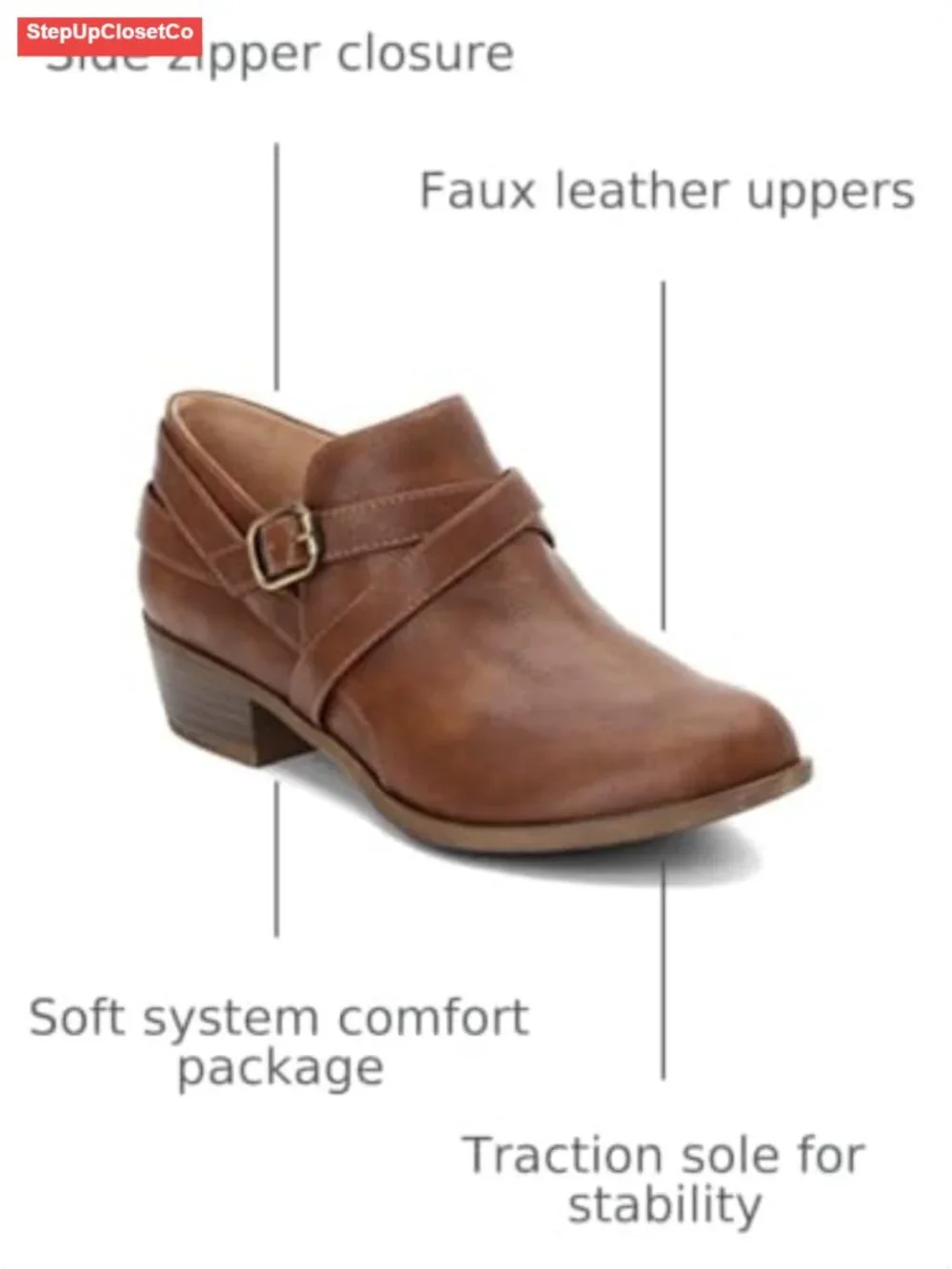 LifeStride Adley Faux Leather Ankle Bootie Block Heel Zip